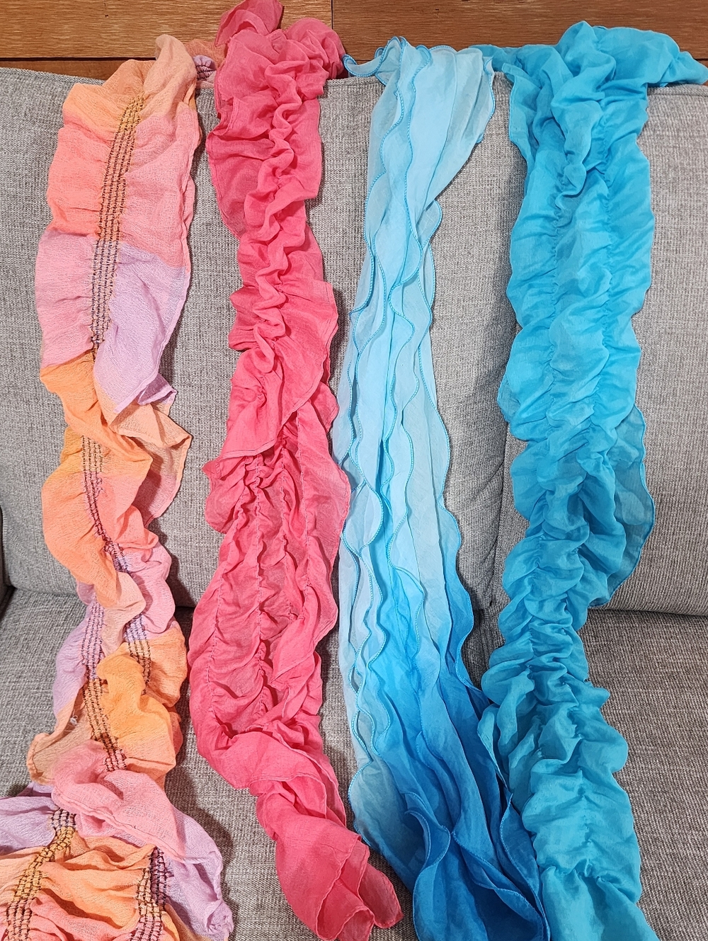 Colorful Ruffled Scarves Set - Pink, Coral, Light Blue, Aqua 4 Scarf Set
